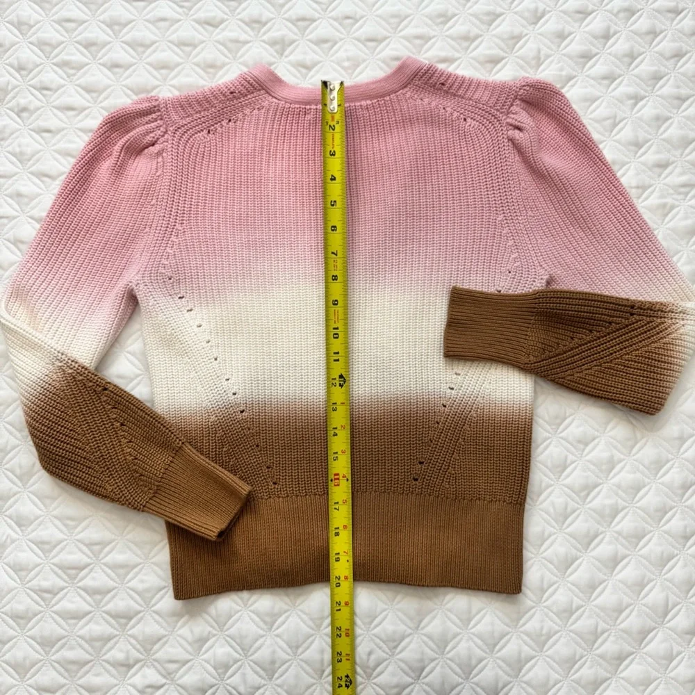 Veronica Beard Parula Dip Dye Cotton Pink Cream Tan Cardigan Sweater Size Small